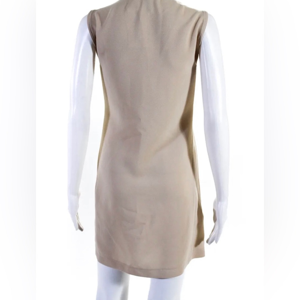 BCBGMAXAZRIA WOMENS TEXTURED BEIGE CREW NECK SLEEVELESS A-LINE DRESS SIZE M - Picture 3 of 3